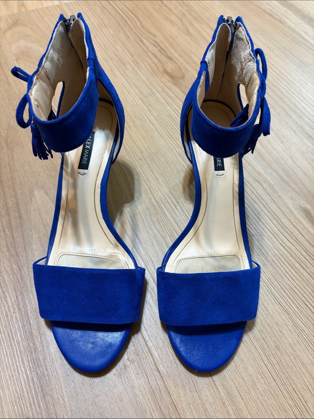 Alex Marie Womens 8M Cobalt Blue Tassel Ankle Strap Block Heel Sandals